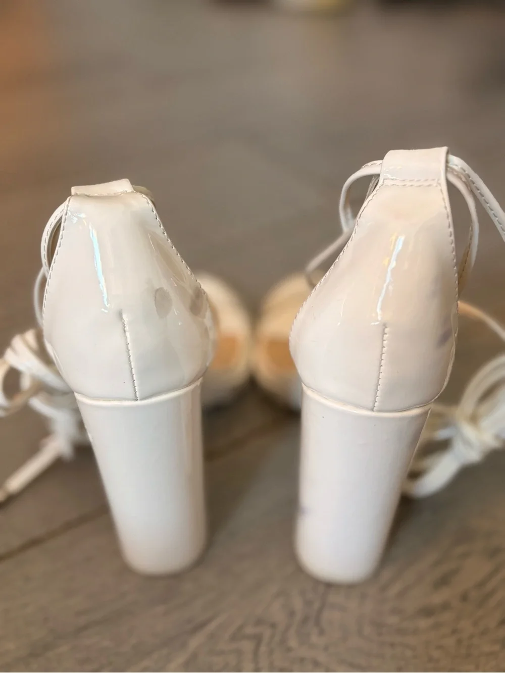 Sexy White Lace-Up Clear Strap Block Heel Sandals - Women Size 8